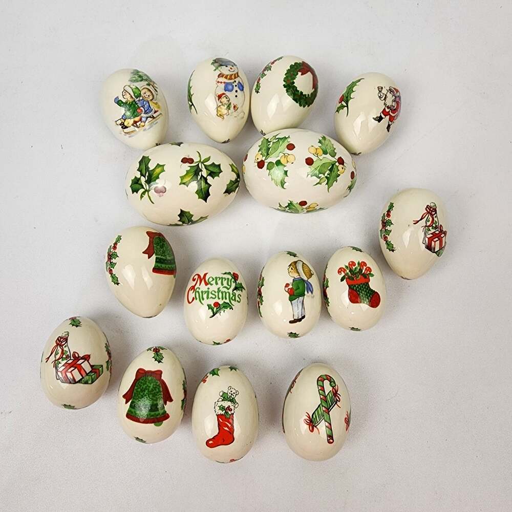 15 The Egg Lady Decorative Painted Porcelain Ceramic Eggs Christmas Themed